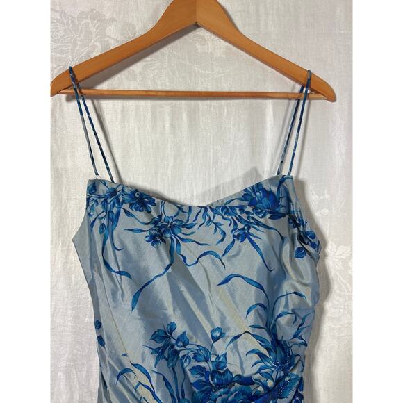 Marisa Baratelli Dress 6 Blue Gray Floral Beaded 100% Thai Silk NEW Formal - Picture 4 of 13